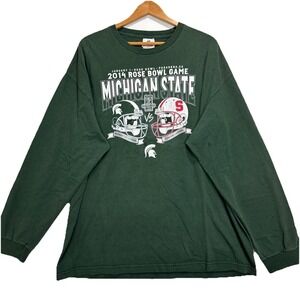 Retro 2014 Rose Bowl Michigan State Stanford Long Sleeves T-Shirt size XXL Green